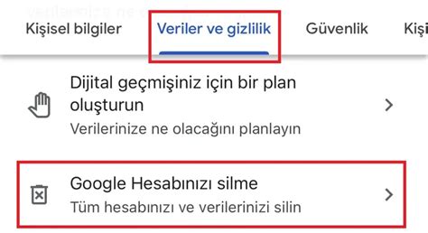 Belirli Google hizmetlerini veya Google Hesabınızı silme.